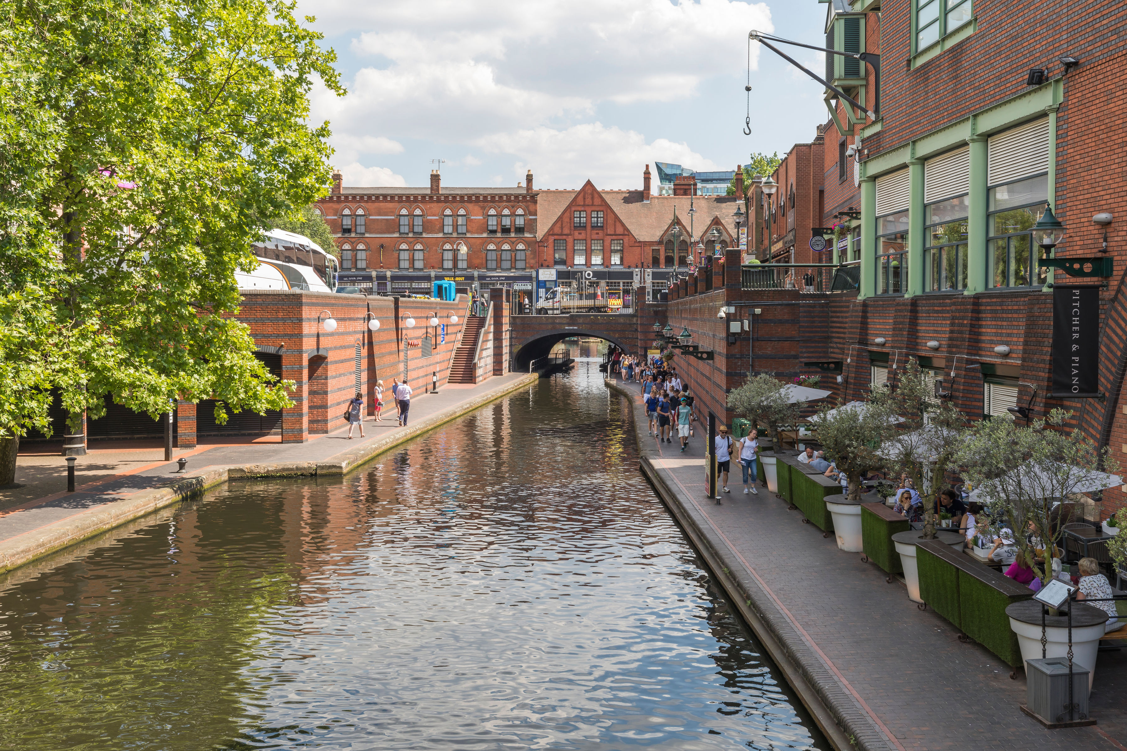 Canal in Birmingham city centre on a sunny day.