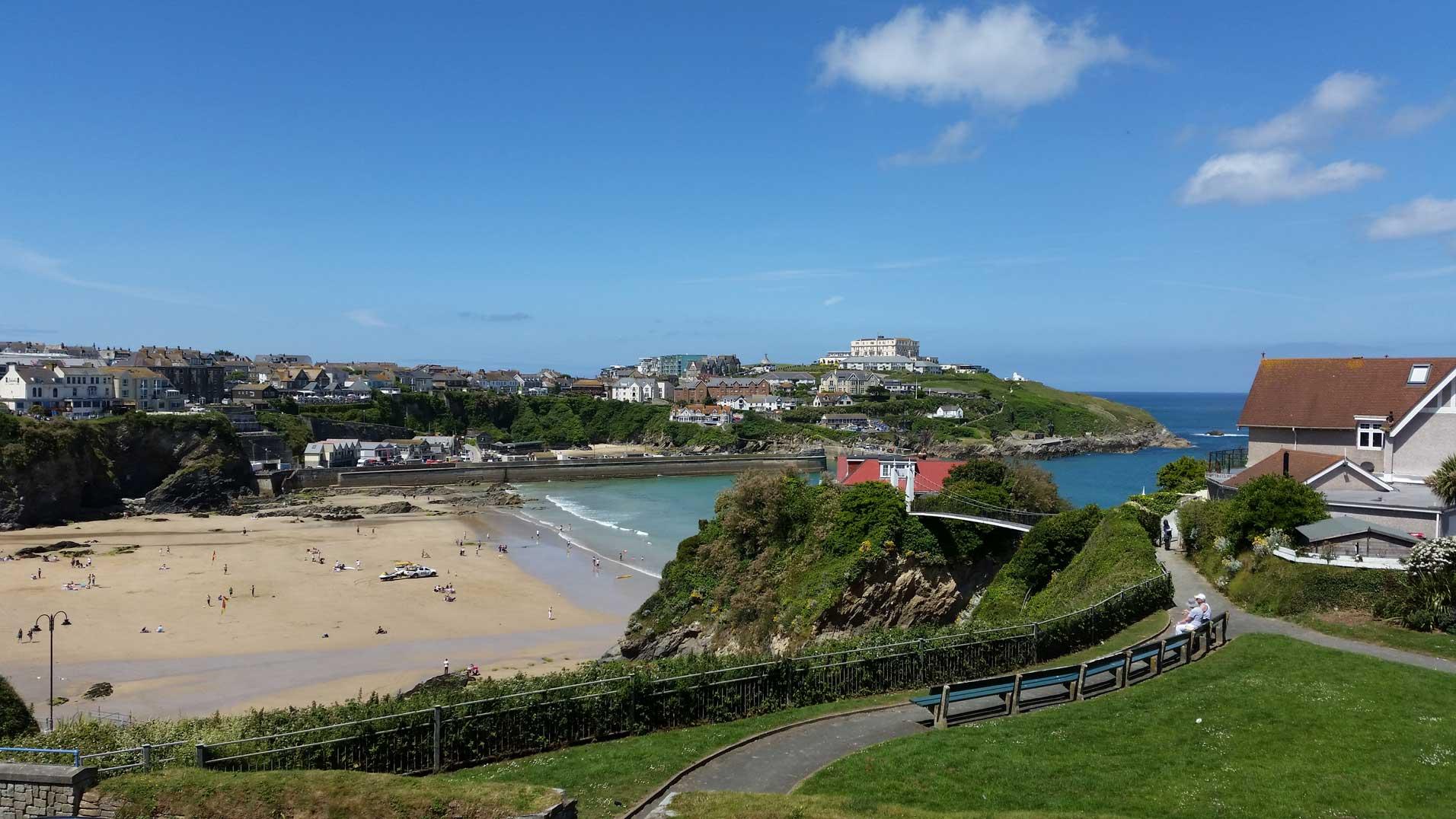 Overview of Newquay and the beach.